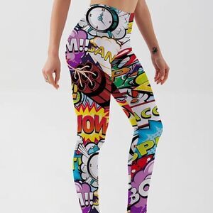 NEW! Anime Cartoon Print Graphics Mid Waist Women's Leggings Yoga Pants Fitness